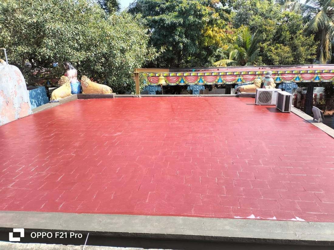 Freshly completed red terrace waterproofing coating in Chennai